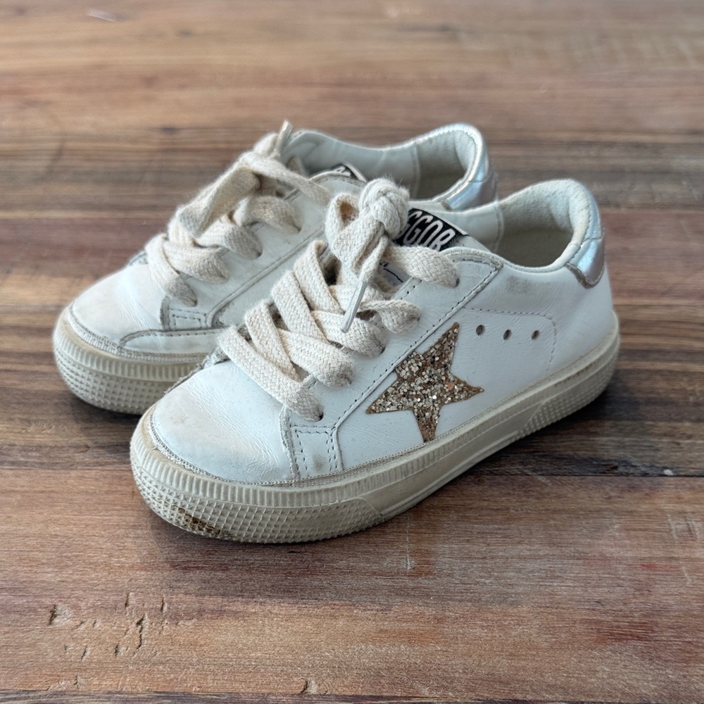 Kids Golden Goose May white and Gold sneakers